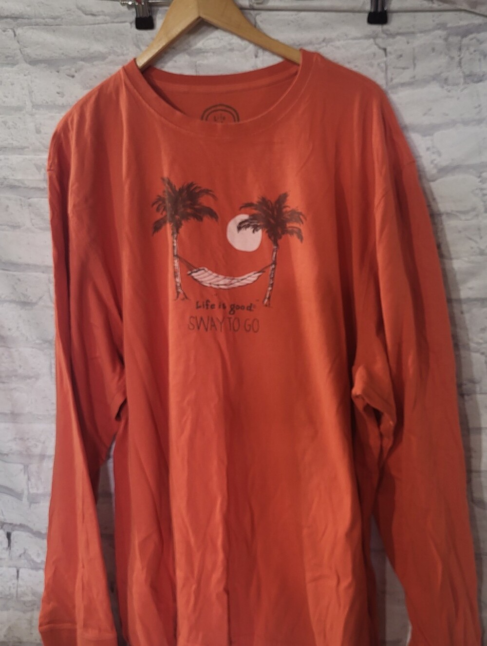 Life Is Good Orange Palm Tree Hammock Graphic Long Sleeve Tee